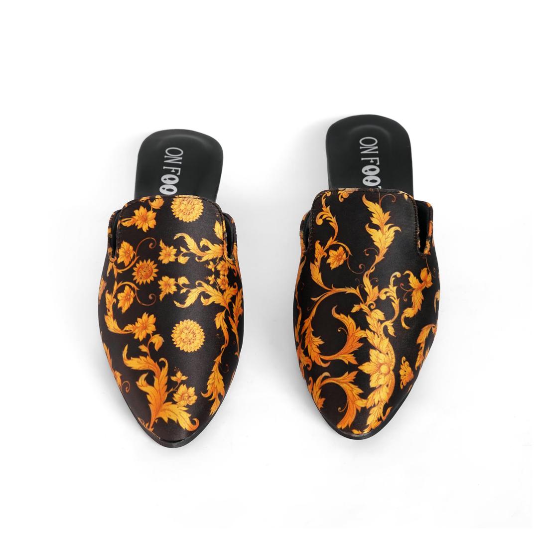 Luxe Fabric Embroidered Fancy Mules for Women