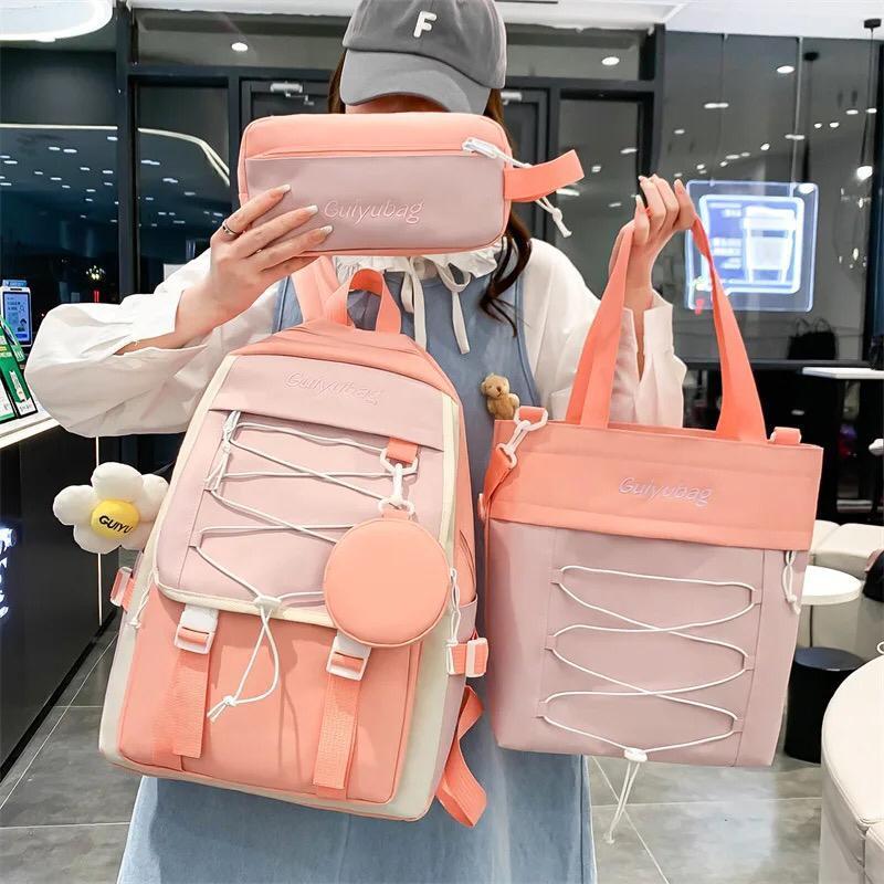 4-in-1 Stylish School & Travel Backpack Set – Teal & Orange | Cash on Delivery