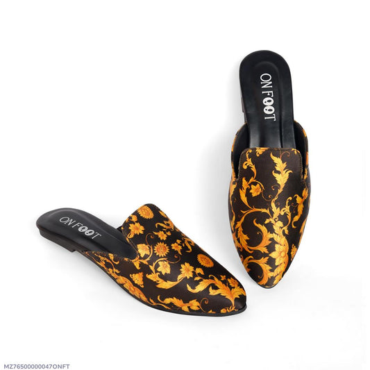 Luxe Fabric Embroidered Fancy Mules for Women
