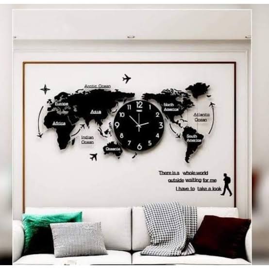 Global Time Luxury Wall Clock ,World Map Design for Home & Office”
