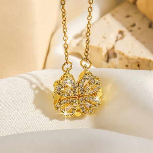 Golden 4-Heart Rose Necklace – Transforming Love Pendant